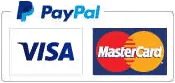 PayPal container with Visa and Mastercard logos.